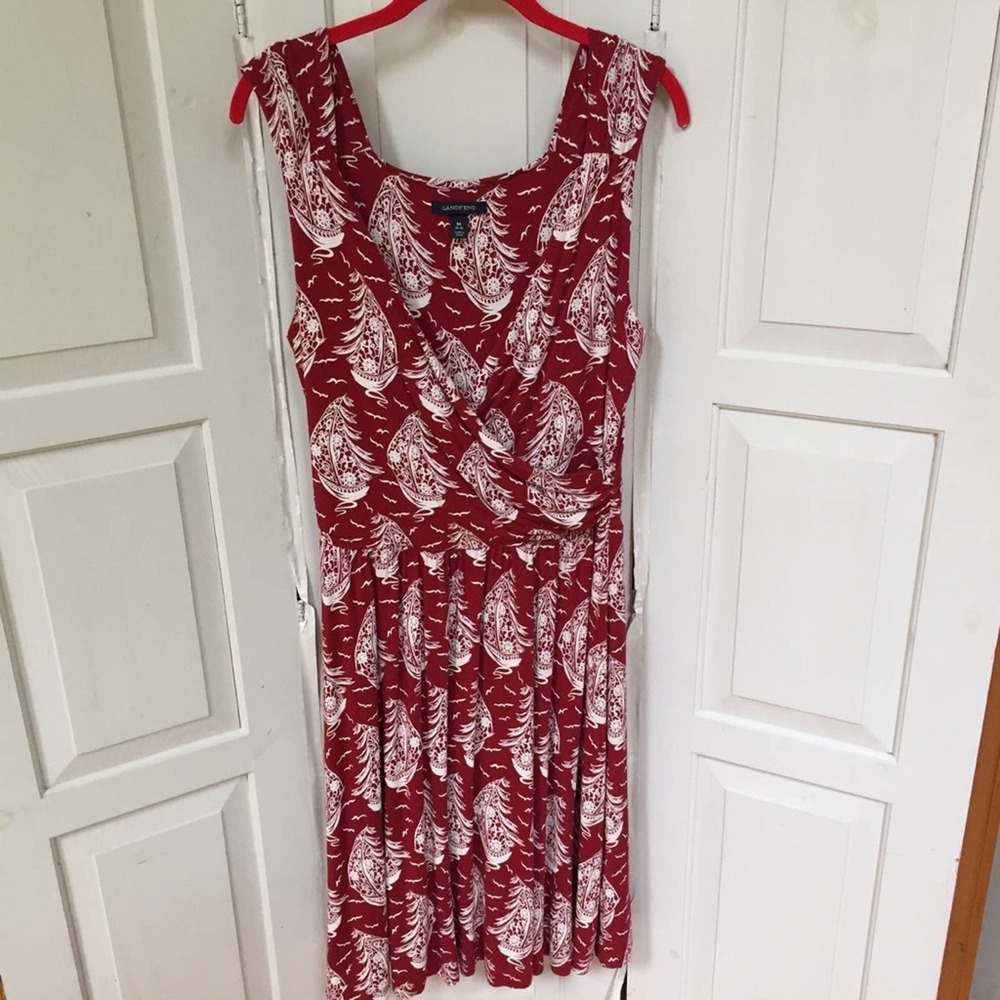 Lands' End Red & White Sailboat Print Dress - Picture 2 of 16